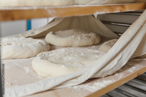 dough being covered with a cloth for fermentation on a shelf