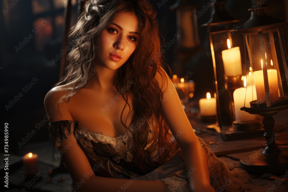 Pretty lady. In the enchanting ambiance of a tavern, a beautiful girl captivates with her charm, adding allure to the conviviality of this social gathering. Pretty lady. In the enchanting ambiance of a tavern, a beautiful girl captivates with her charm, adding allure to the conviviality of this social gathering.