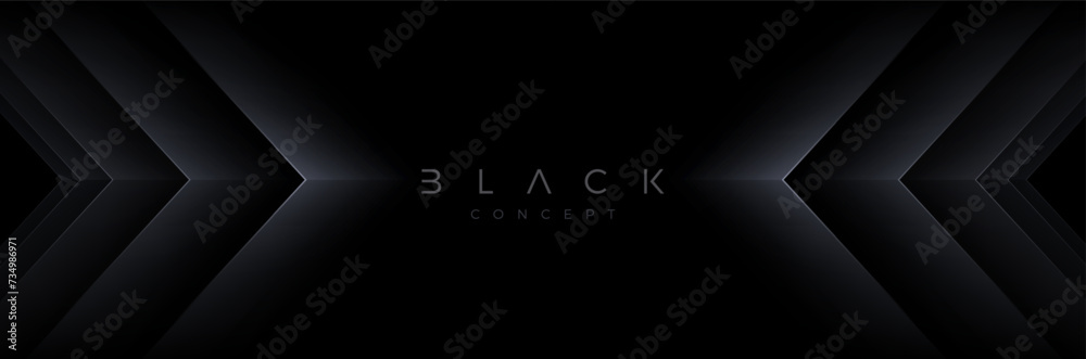Black background with 3d layered abstract shape. Minimal template design. Vector illustration.