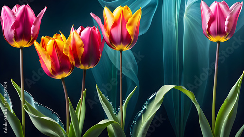 background with transparent x ray tulip flower. red and yellow tulips photo