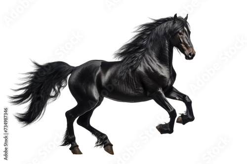 black horse prancing against the light  Isolated on transparent PNG background  Generative ai