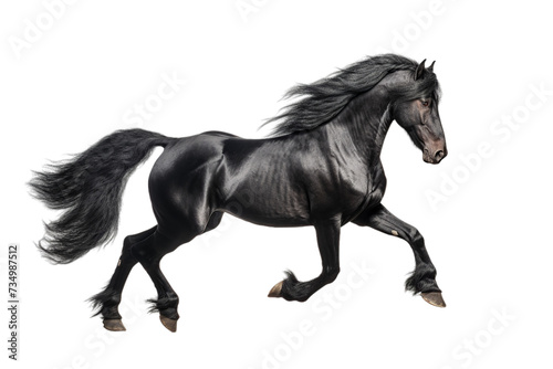 black horse prancing against the light  Isolated on transparent PNG background  Generative ai