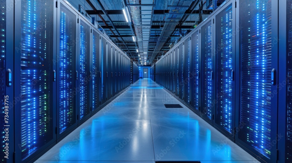 Fototapeta premium Server racks in computer network security server room data center.