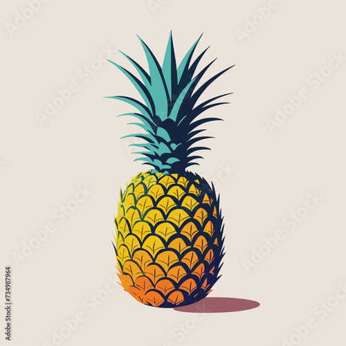Graphic illustration of a vibrant pineapple with bold colors and artistic shadows on a neutral background.