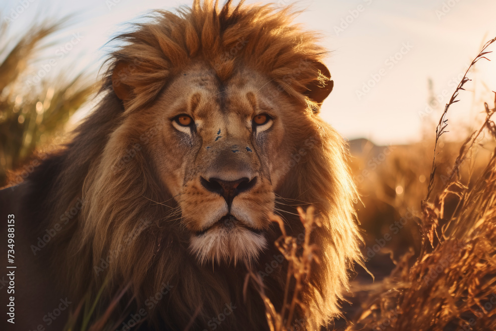 Majestic Lion in Golden Sunset Light