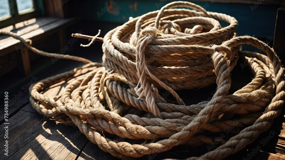 fishing gear and nets close-up on deck