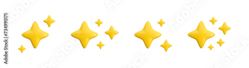 Vector 3d gold sparkle star set set collection on white background. Cute realistic cartoon 3d render  glossy yellow four pointed shining stars concepts for magic sparkling decoration  web  game  app