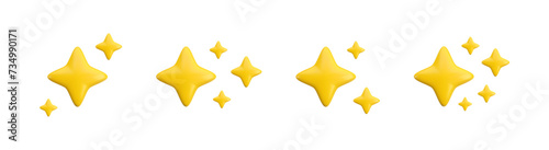 Vector 3d gold sparkle star set set collection on white background. Cute realistic cartoon 3d render, glossy yellow four pointed shining stars concepts for magic sparkling decoration, web, game, app