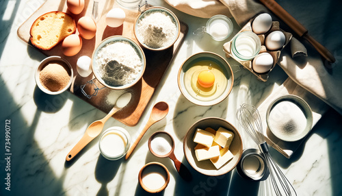 Sunlit Baking Ingredients Spread on a Kitchen Counter