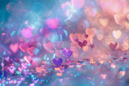 Valentine's Day Background With Colorful Pink Hearts Bokeh Light. Wedding Backdrop. Illustration © Wasin