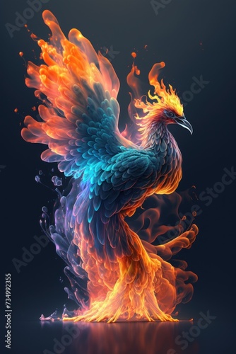 a flaming rooster on a dark background.