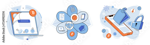 Defi vector illustration. Non fungible tokens NFTs are revolutionizing digital ownership within DeFi space Web 3.0 aims to create decentralized internet where DeFi plays significant role DeFi