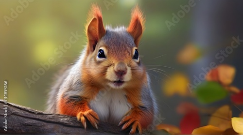 Squirrel in autumn forest. Close-up portrait of a squirrel.