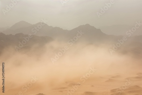 sandstorm obscuring a once clear view of desert mountains