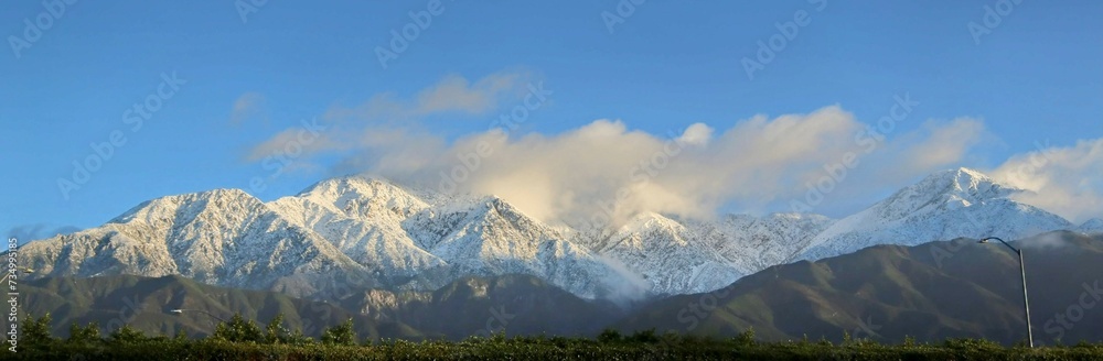 Mt Baldy snowcapped mountain in Southern California after record setting rain.