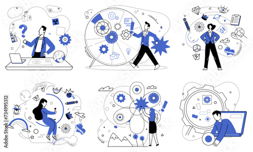 Business innovation vector illustration. Creativeness is gardener tending to flowers success in business garden Breakthroughs are phoenixes rising from ashes ambitious business concepts