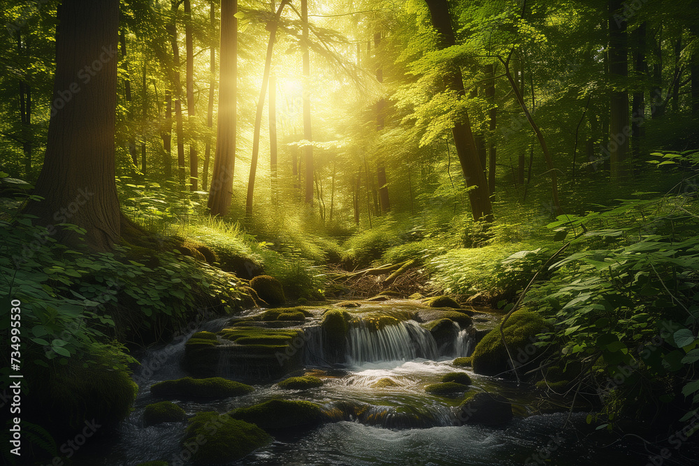 Enchanted Forest Retreat with Sunlight and Stream
Enchanted Forest Retreat with Sunlight and Stream