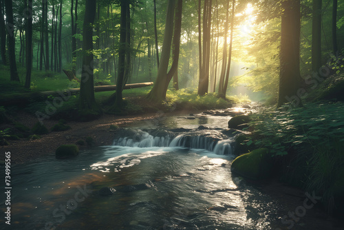 Enchanted Forest Retreat with Sunlight and Stream   © JJS Creative