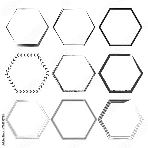 Collection of painted hexagon. Vector illustration. EPS 10.