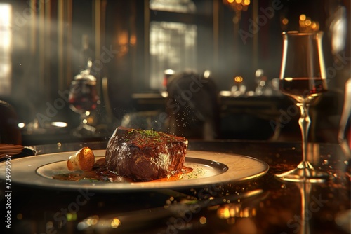 A mouthwatering steak with juicy flavors, a luxurious and flavorful meal on the table.
generative ai