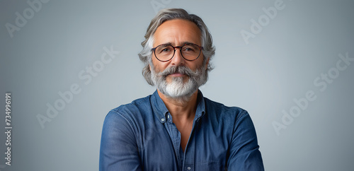 Standing portrait of a smiling adult man A cheerful face, a kind smile on a white background Image created by ai photo