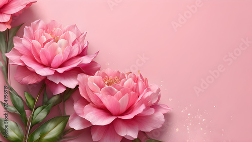 pink flowers on side of pastel pink background with copy space watercolor trending on artstation. pink flowers. wedding frame  greeting card  birthday  Mother day  card. decoration card. pink roses