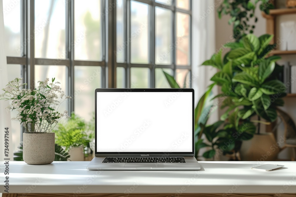 Mockup Laptop on the table. Generative AI Mockup Laptop on the table. Generative AI