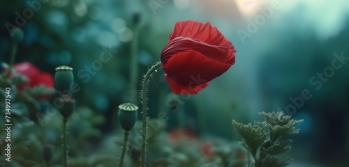 Mesmerizing HD view of a red poppy flower, its vibrant color standing out against greenery.