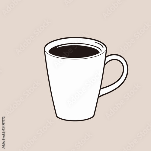 Minimalist illustration of a white coffee mug filled with dark coffee against a light beige background, evoking warmth and simplicity.