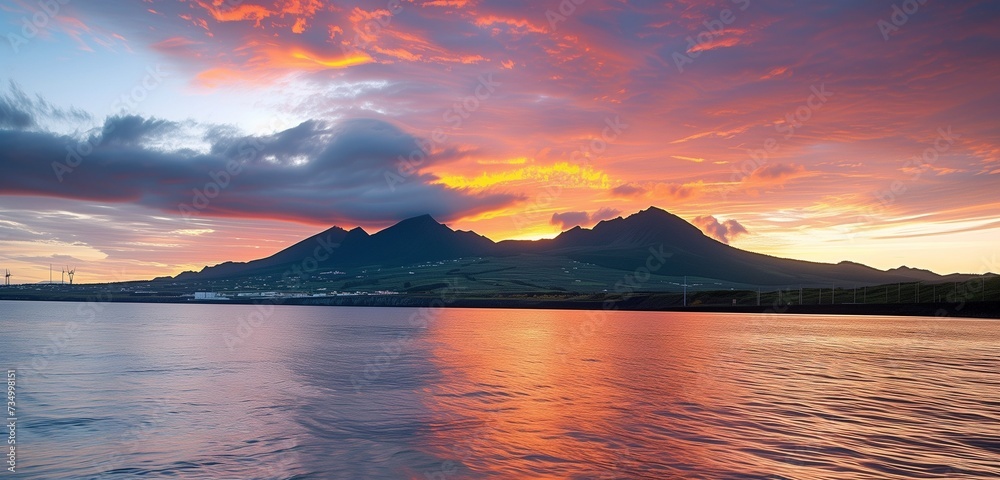 Ponta Delgada's peaks stand tall against the backdrop of a vivid sky, captured in stunning HD.