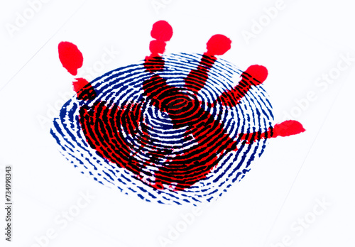 Bloody Hand Print Under A Large Fingerprint