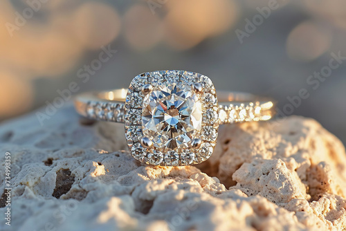 Cushion Cut diamond engagement ring close up