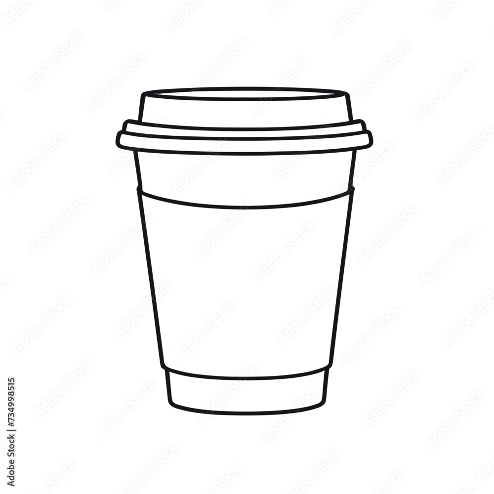 Simple black and white line drawing of a disposable coffee cup with a lid, illustrating minimalistic design and elegance. Simple black and white line drawing of a disposable coffee cup with a lid, illustrating minimalistic design and elegance.