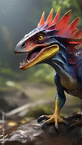 3d rendering of a dinosaur in a zoo. Side view.