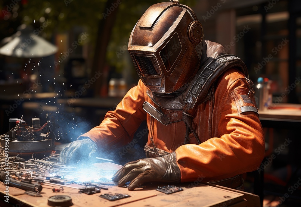 Man in Gas Mask Welding Metal Man in Gas Mask Welding Metal