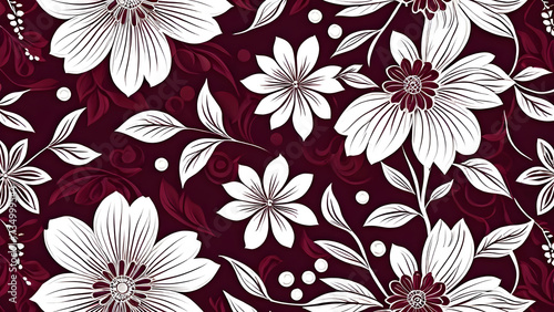 seamless white floral pattern dark red background. vector collection of floral ornament dark background