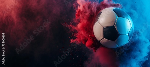 Colorful smoke soccer ball on black background with copy space for text placement © Ilja