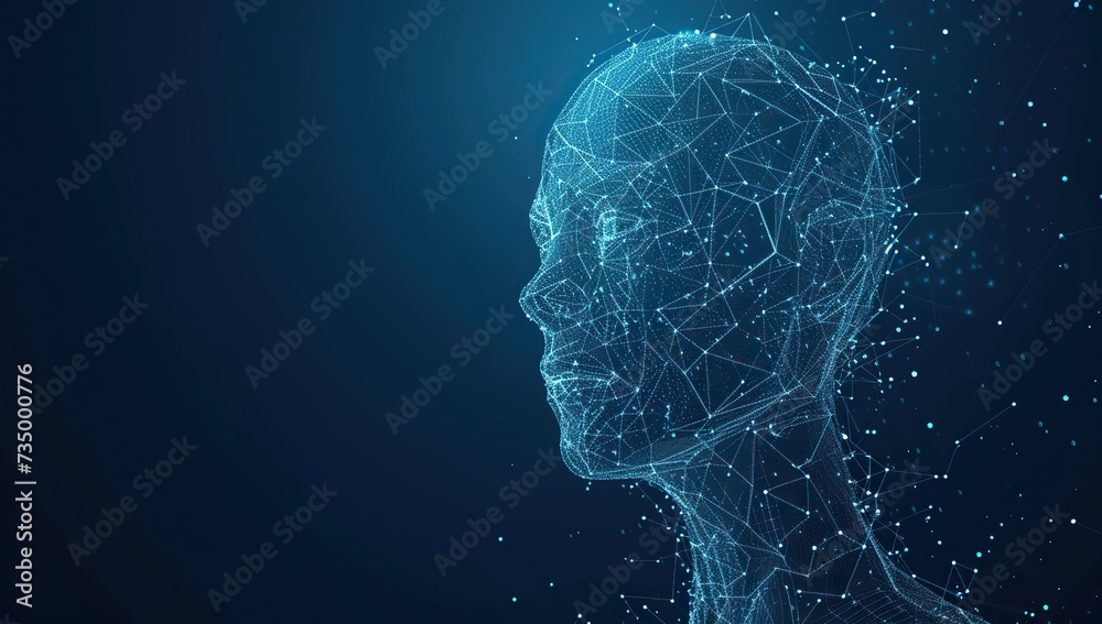 Outline of a human head with a network of connected lines on a dark background. The concept of artificial intelligence and neural networks. Outline of a human head with a network of connected lines on a dark background. The concept of artificial intelligence and neural networks.