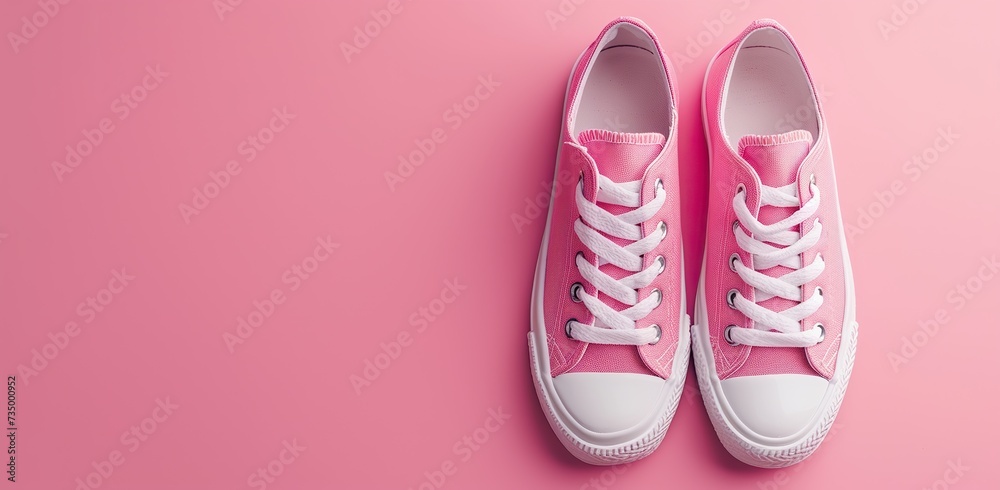 Pink sneakers on a pink background. The concept of fashion