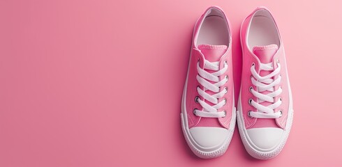 Pink sneakers on a pink background. The concept of fashion