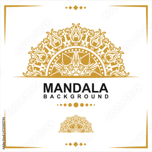 Gold frame on a white background, mandala luxury frame design.