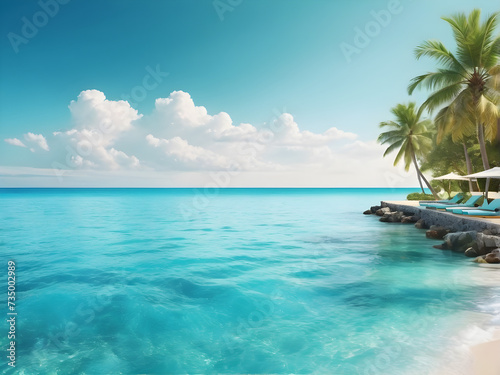 turquoise water wave background concept for an idyllic resort at the sea with space over the waves. beautiful nature sea ocen beautiful highland. AI generated image © Mohana