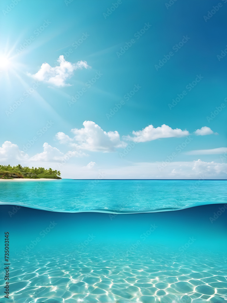 turquoise water wave background concept for an idyllic resort at the sea with space over the waves. beautiful nature sea ocen beautiful highland. AI generated image