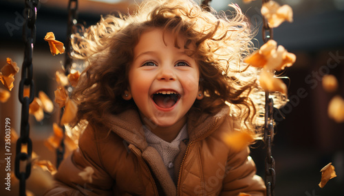 A cheerful child playing outdoors, enjoying winter joyful celebration generated by AI © grgroup
