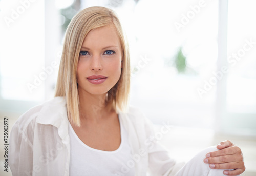 Relax, calm and portrait of woman in living room for peace, comfortable and self care. Health, zen and weekend with face of a young female person at home for confidence, morning and apartment Free Download Relax, calm and portrait of woman in living room for peace, comfortable and self care. Health, zen and weekend with face of a young female person at home for confidence, morning and apartment - GFXLoad