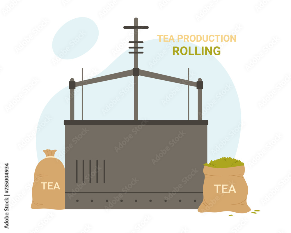 Rolling process in tea production. Natural green tea factory ...