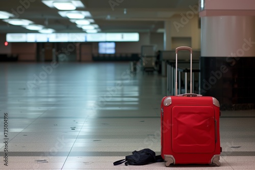 lone suitcase left on a deserted baggage claim area