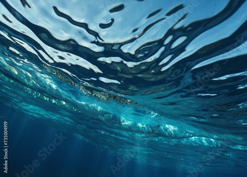 Submerged Blue Oceanic Aqua Wave Against Background