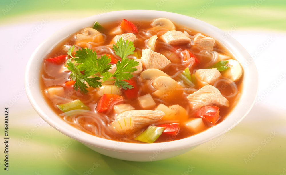 Bihuhnsuppe, Asiasuppe, Hühnersuppe, Gemüsesuppe, Glasnudeln, Bihuhnsuppe, Asiasuppe, Hühnersuppe, Gemüsesuppe, Glasnudeln,
