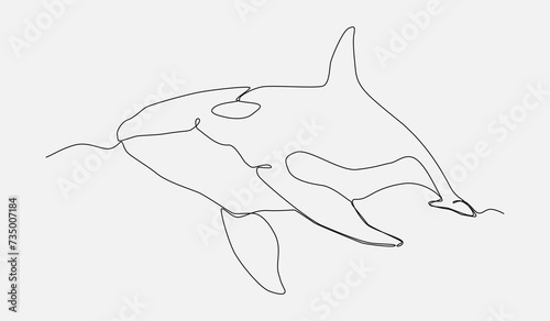 orca or killer whale in continuous one line drawing style. editable stroke. vector illustration.